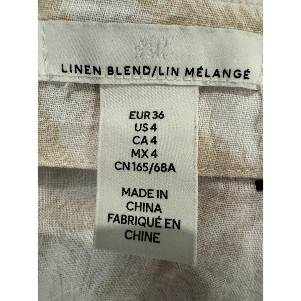 H&M Linen Blend Seashell 2 Piece Set S Top XS 4 Midi Skirt Tie Front Coastal - Picture 6 of 12
